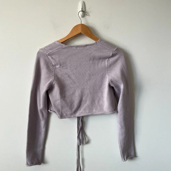 Zara Crop Wrap Around Tie Knit  Sweater Lavender Purple Size Medium - Picture 7 of 9